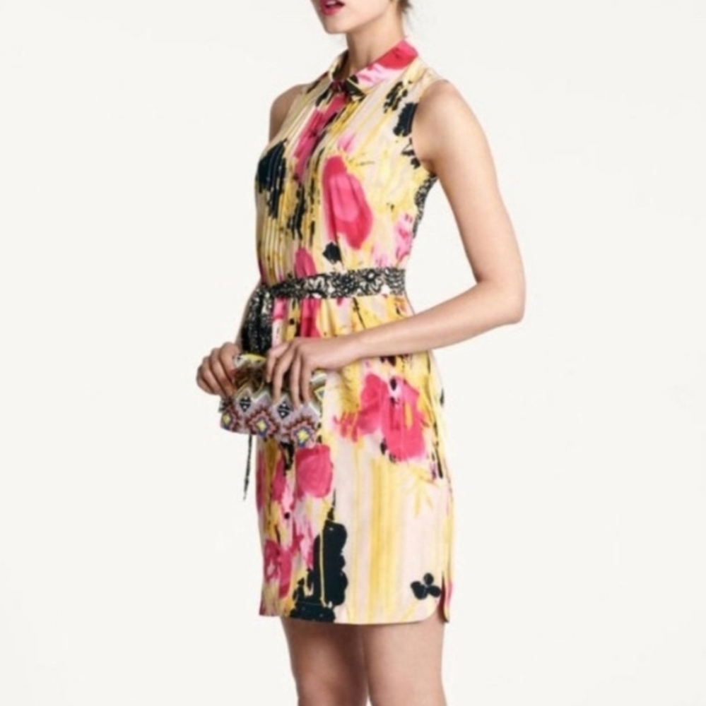 NWOT Tabitha Anthropolog silk button front midi sleeveless collared belted dress